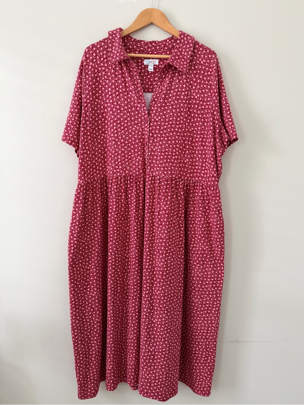Denim & Co. Boho Burgundy Red Geometric Floral Midi Dress Plus Size 2X